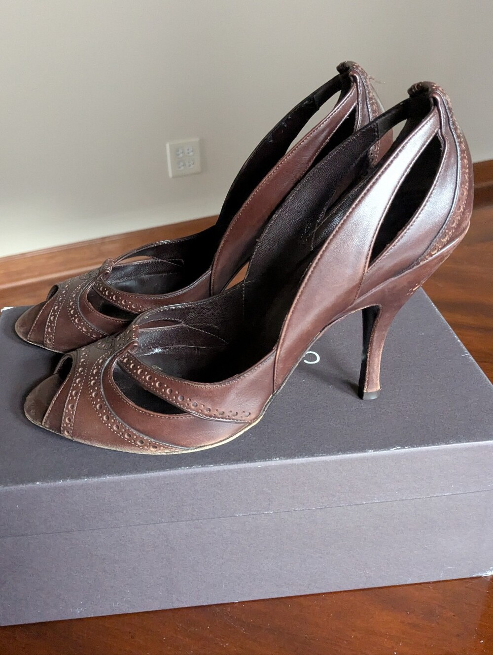 Celine Brown Peep-Toe Heels - Picture 5 of 13